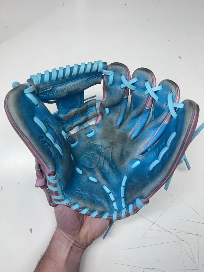 44 Pro baseball glove after restoration by Blank Bros Glove Co. — cleaned, conditioned, and relaced