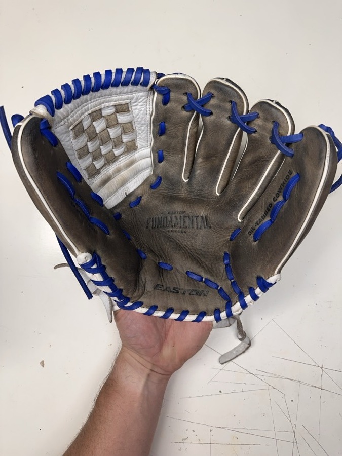Easton baseball glove after restoration by Blank Bros Glove Co. — cleaned, conditioned, and relaced