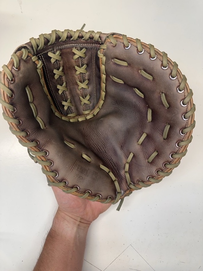 Franklin baseball glove after restoration by Blank Bros Glove Co. — cleaned, conditioned, and relaced