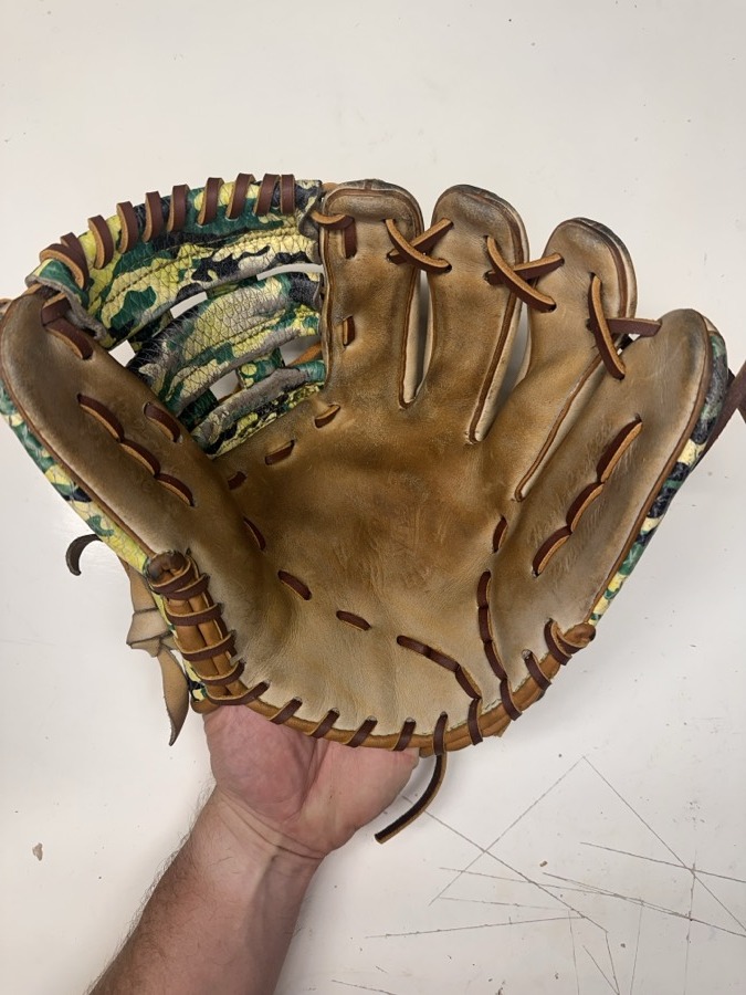 Patriot baseball glove after restoration by Blank Bros Glove Co. — cleaned, conditioned, and relaced