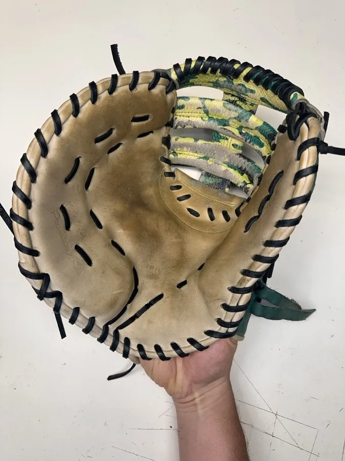 Patriot baseball glove after restoration by Blank Bros Glove Co. — cleaned, conditioned, and relaced