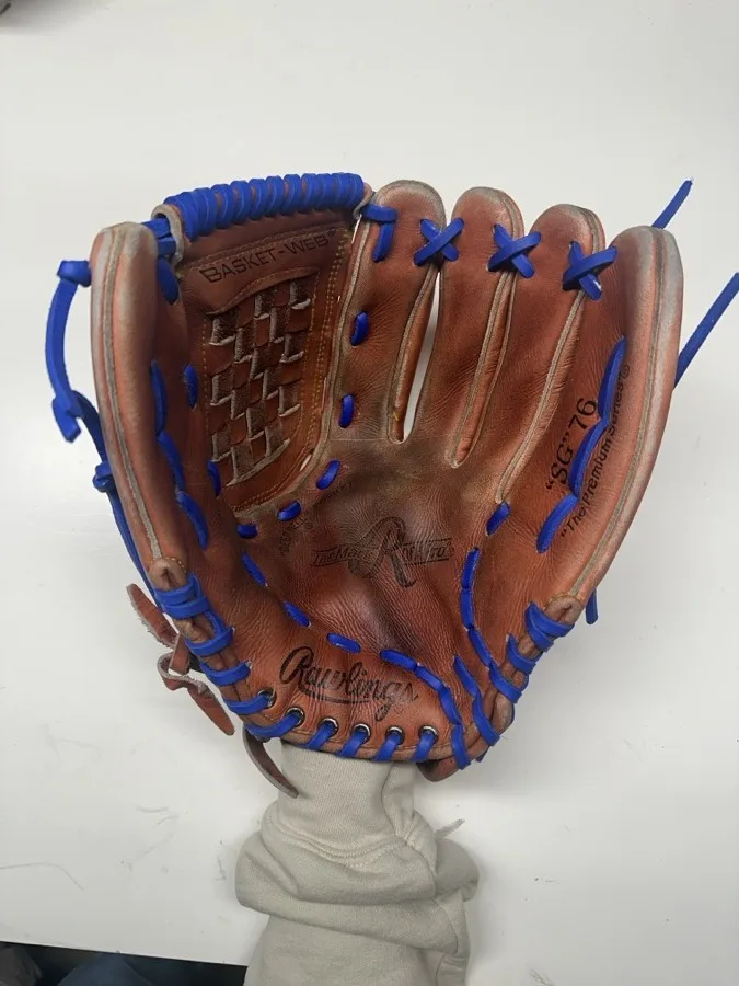 Rawlings baseball glove after restoration by Blank Bros Glove Co. — cleaned, conditioned, and relaced
