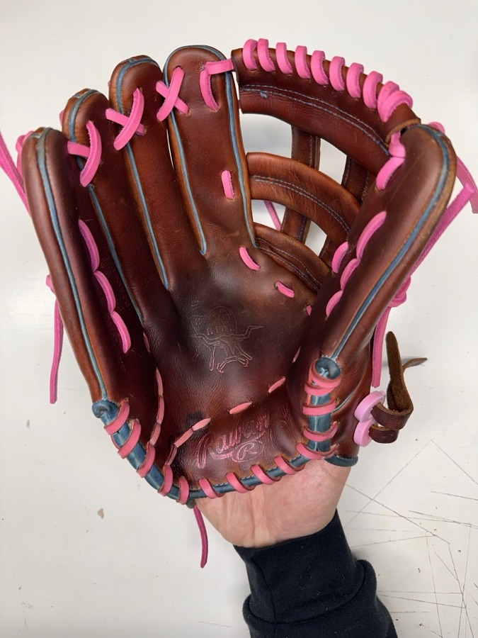 Rawlings baseball glove after restoration by Blank Bros Glove Co. — cleaned, conditioned, and relaced