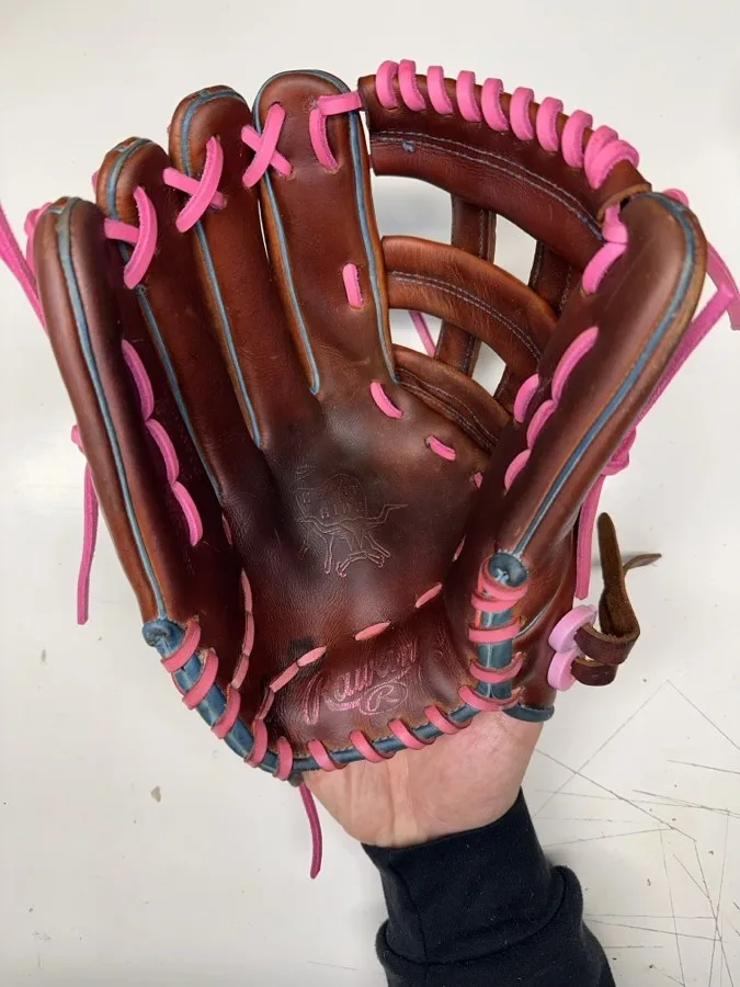 Rawlings baseball glove after restoration by Blank Bros Glove Co. — cleaned, conditioned, and relaced
