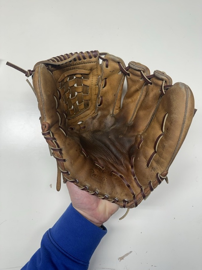 Rawlings baseball glove after restoration by Blank Bros Glove Co. — cleaned, conditioned, and relaced