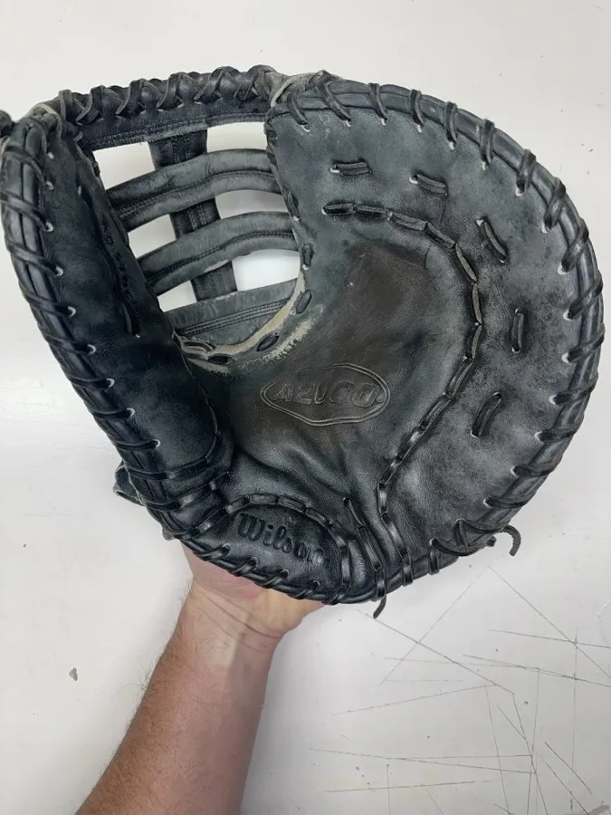 Wilson professional-grade baseball glove before cleaning, conditioning, and relacing